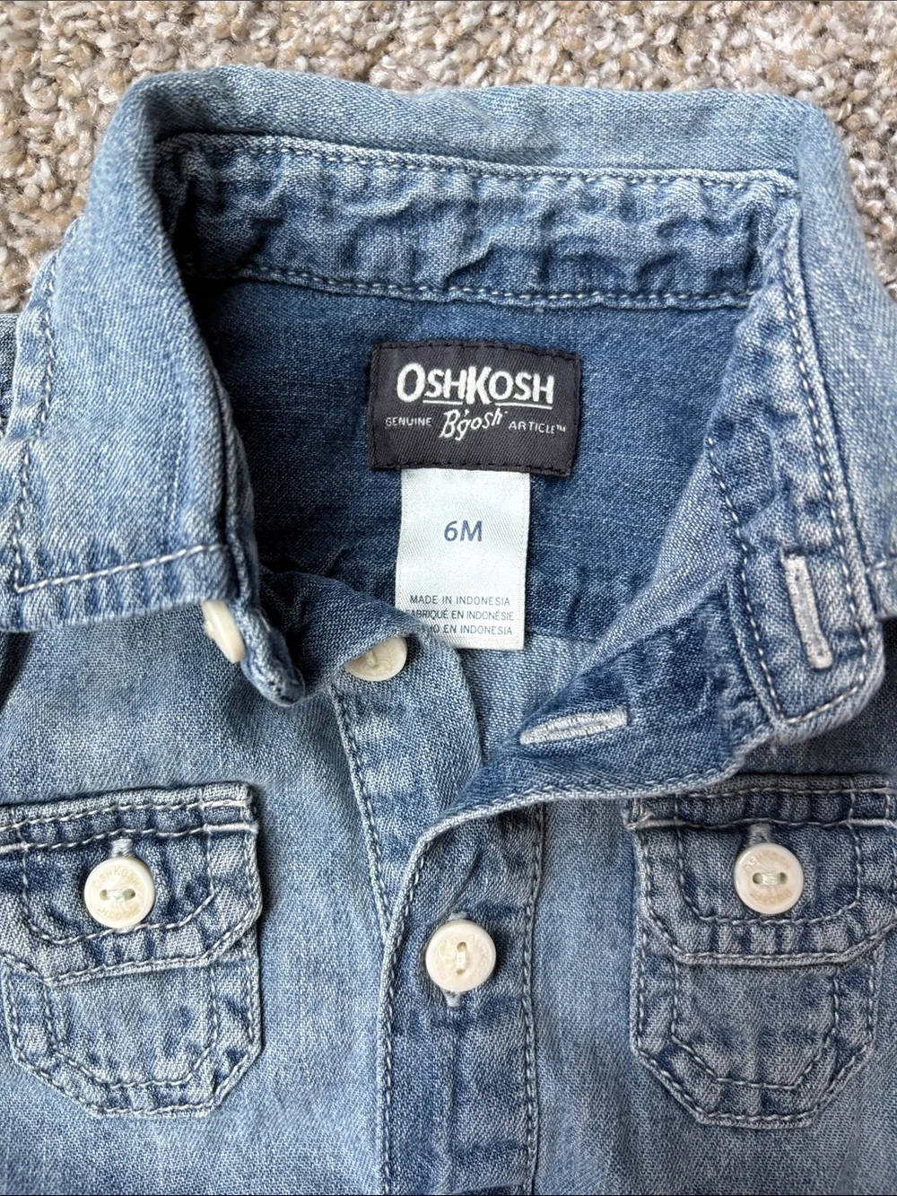 OshKosh Denim Onesie + Blue Striped Knit Cardigan Set